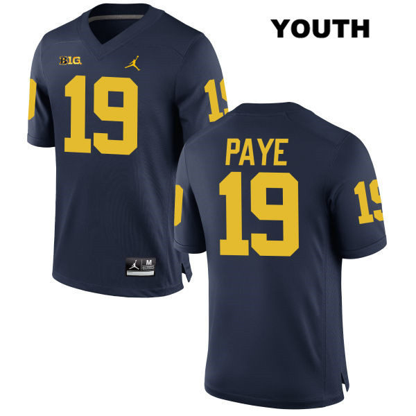 Youth NCAA Michigan Wolverines Kwity Paye #19 Navy Jordan Brand Authentic Stitched Football College Jersey SV25A53BW